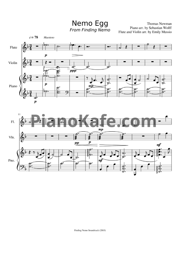 Ноты Thomas Newman - Nemo egg - PianoKafe.com