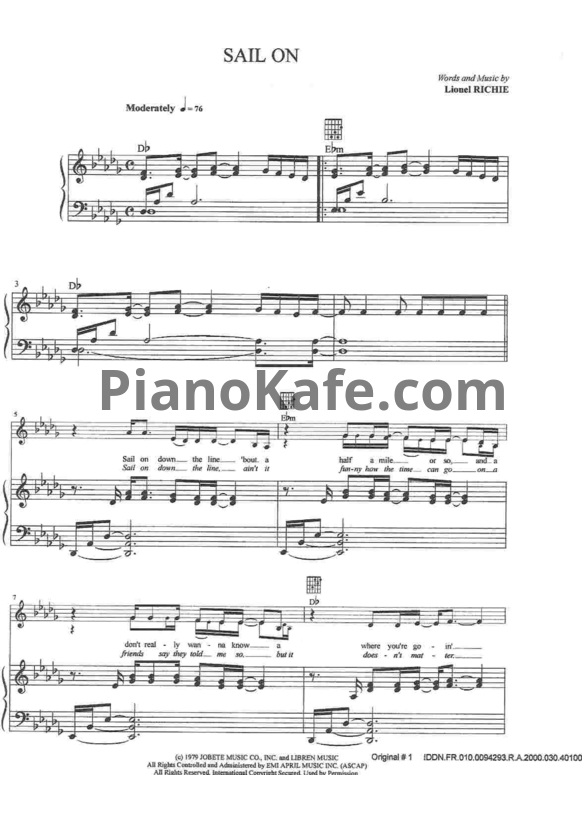 Ноты Lionel Richie - Sail On - PianoKafe.com