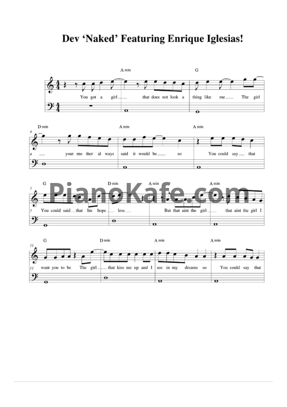Ноты Dev ft. Enrique Iglesias - Naked - PianoKafe.com
