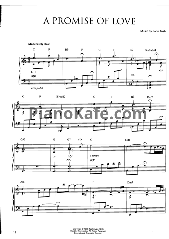 Ноты John Tesh - A promise of love - PianoKafe.com
