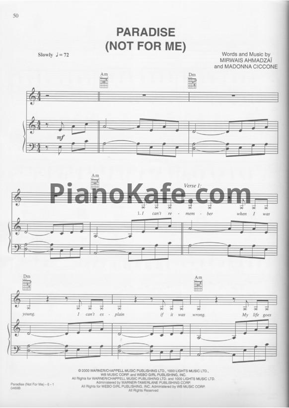 Ноты Madonna - Paradise (Not for me) - PianoKafe.com