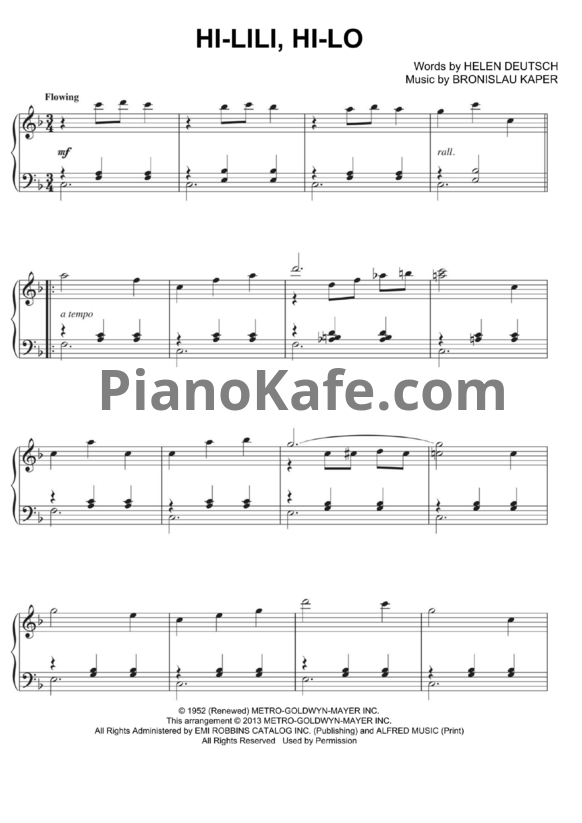 Ноты Bronislau Kaper - Hi-lili, Hi-lo - PianoKafe.com