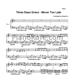 Ноты Three Days Grace - Never too late - предпросмотр