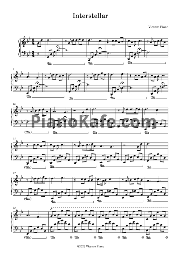Ноты Vicenzo Piano - Interstellar - PianoKafe.com