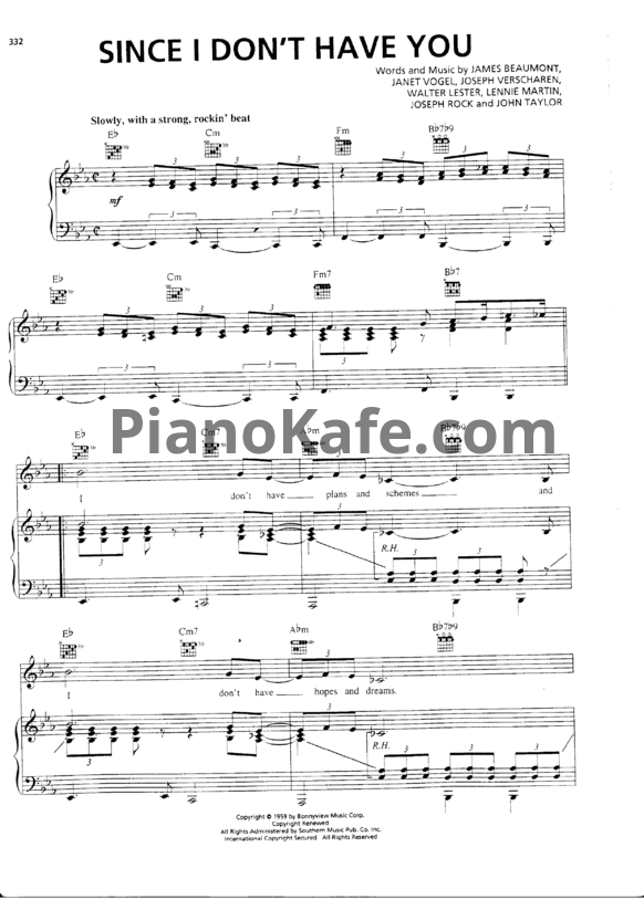 Ноты The Skyliners - Since I don't have you - PianoKafe.com