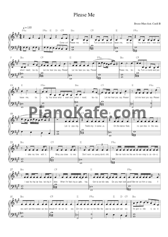 Ноты Cardi B & Bruno Mars - Please me - PianoKafe.com