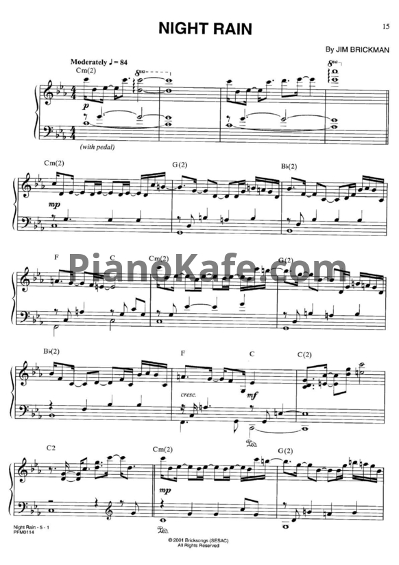 Ноты Jim Brickman - Night rain - PianoKafe.com