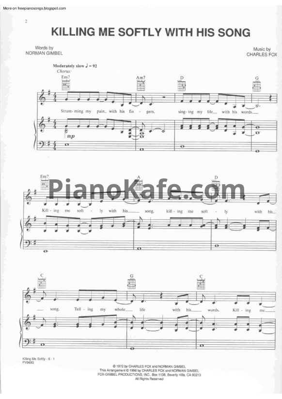 Ноты Fugess - Killing me softly with his song - PianoKafe.com