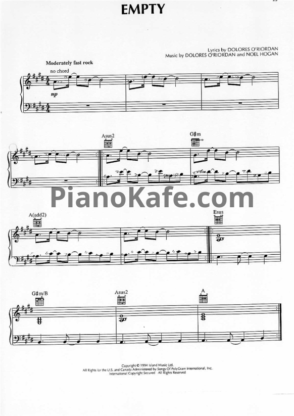 Ноты The Cranberries - Empty - PianoKafe.com