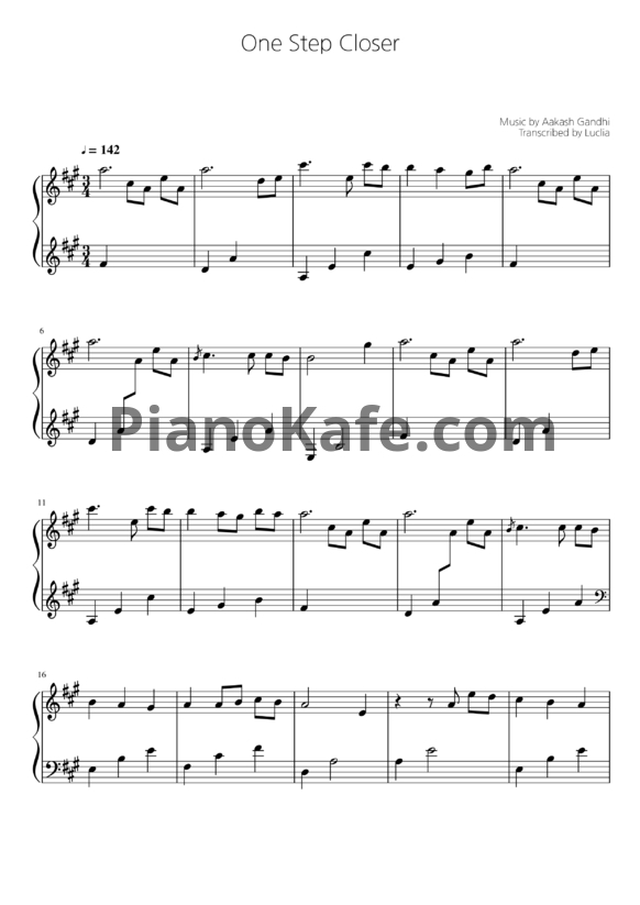 Ноты Aakash Gandhi - One step closer - PianoKafe.com
