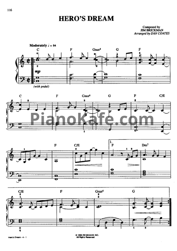 Ноты Jim Brickman - Hero's dream - PianoKafe.com