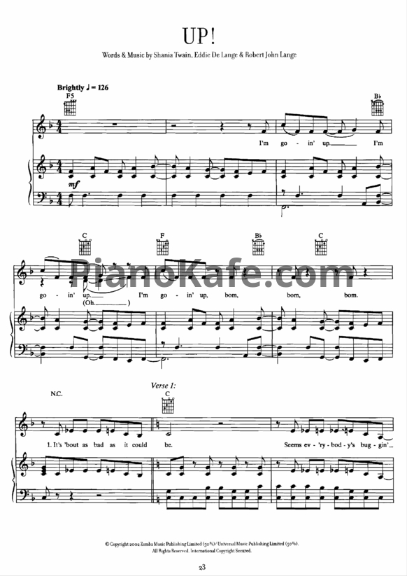 Ноты Shania Twain - Up! - PianoKafe.com