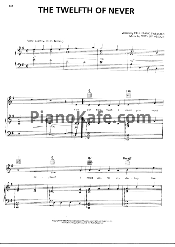 Ноты Jerry Livingston - The twelfth of never - PianoKafe.com