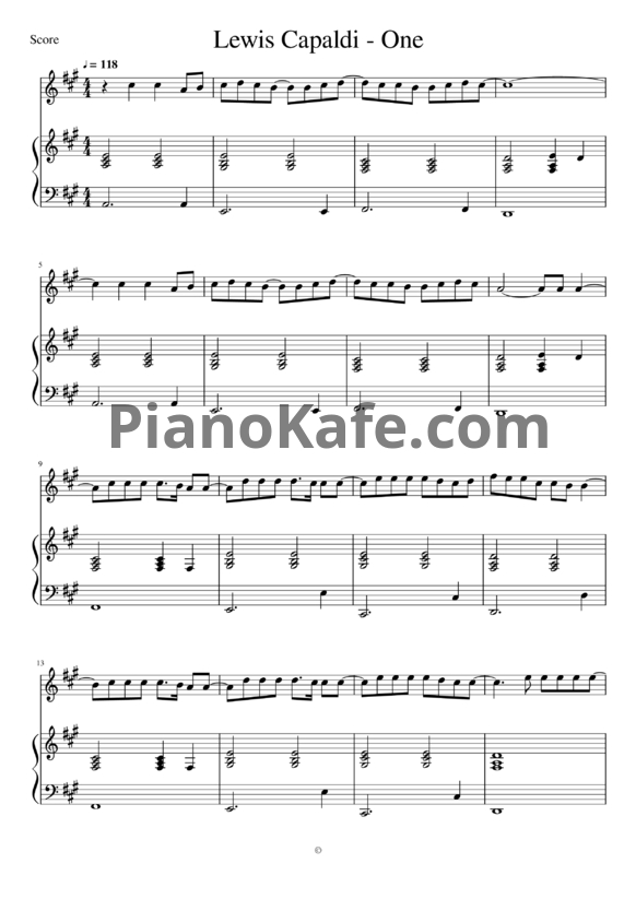 Ноты Lewis Capaldi - One (Версия 2) - PianoKafe.com