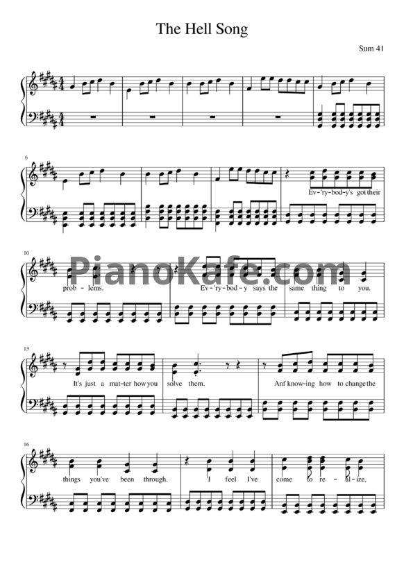 Ноты Sum 41 - The hell song - PianoKafe.com