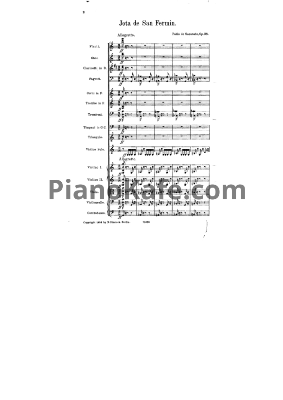 Ноты Пабло де Сарасате - Jota de San Fermín (Соч. 36) - PianoKafe.com