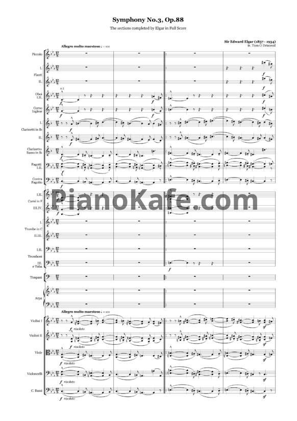 Ноты Эдуард Элгар - Симфония №3 (Op. 88, Партитура) - PianoKafe.com