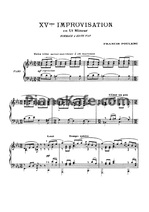 Ноты Франсис Пуленк - Импровизация No15 на тему "Hommage" Эдит Пиаф - PianoKafe.com