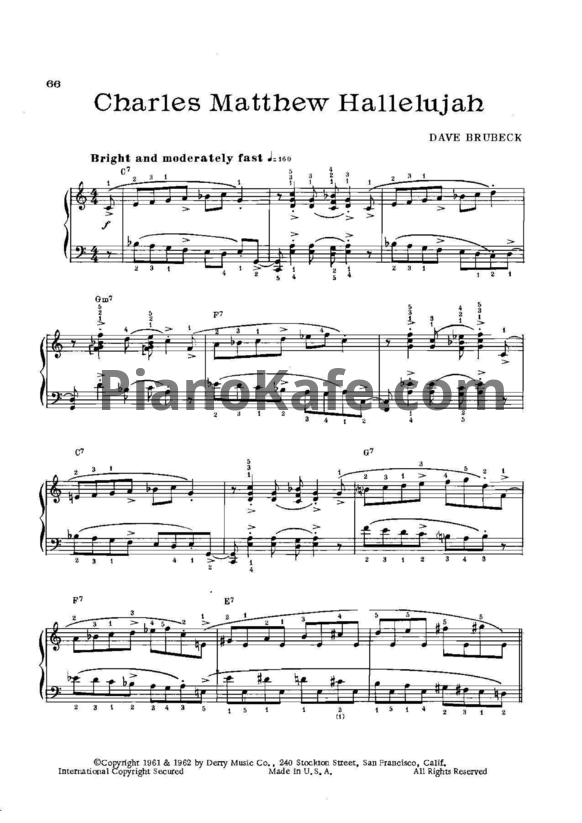 Ноты Dave Brubeck - Charles Matthew hallelujah - PianoKafe.com