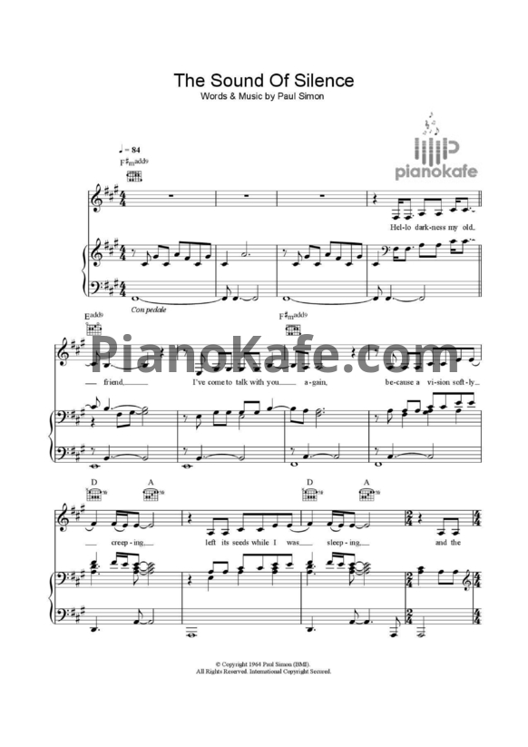 Ноты Disturbed - The sound of silence - PianoKafe.com