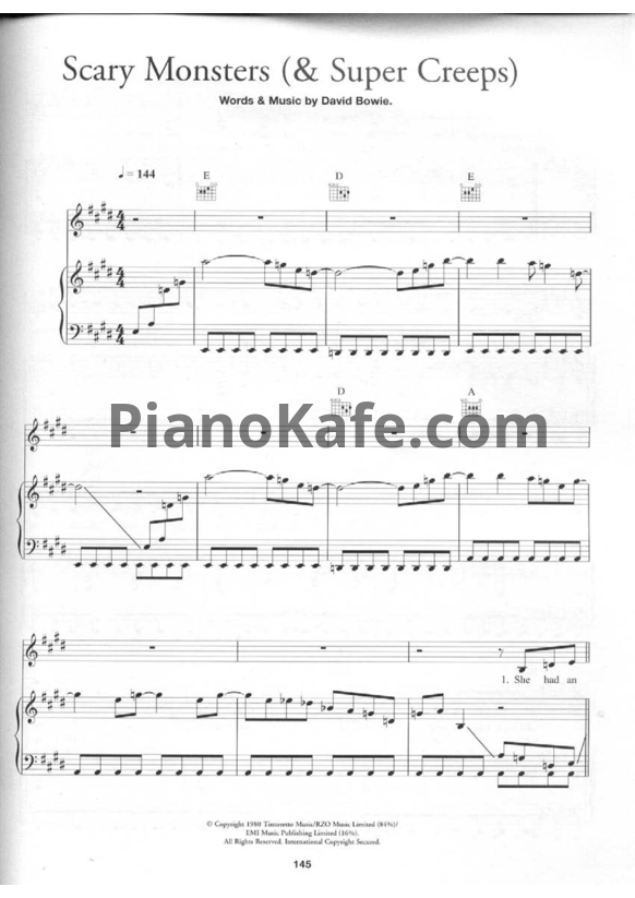 Ноты David Bowie - Scary monsters (& Super creeps) - PianoKafe.com