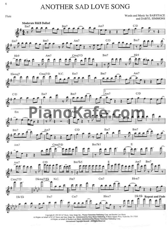 Ноты Toni Braxton - Another sad love song (Переложение для флейты) - PianoKafe.com