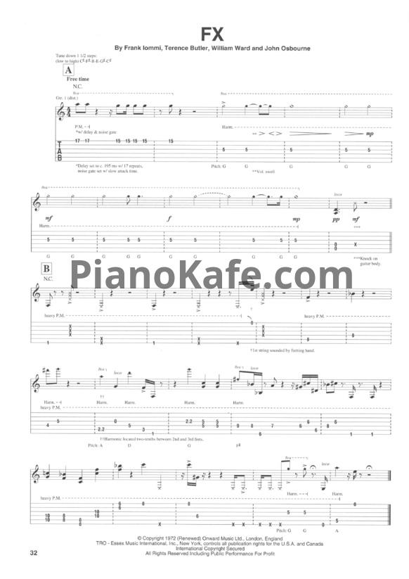 Ноты Black Sabbath - FX (Guitar tabs) - PianoKafe.com