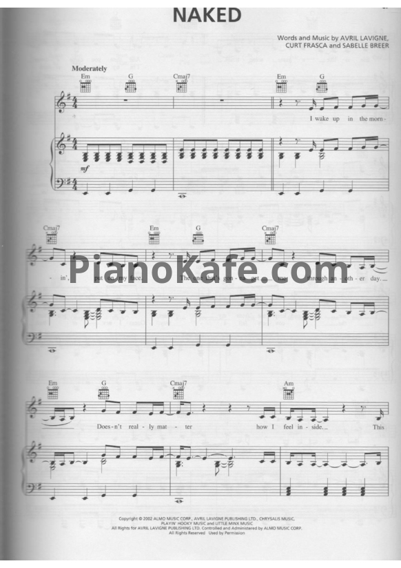 Ноты Avril Lavigne - Naked - PianoKafe.com
