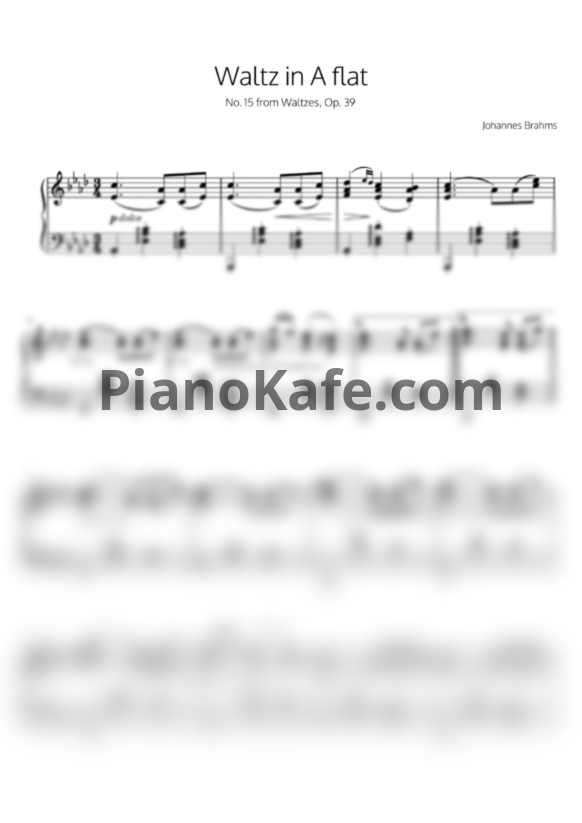 Ноты Иоганнес Брамс - Вальс №15 ля-бемоль мажор (Op. 36) - PianoKafe.com