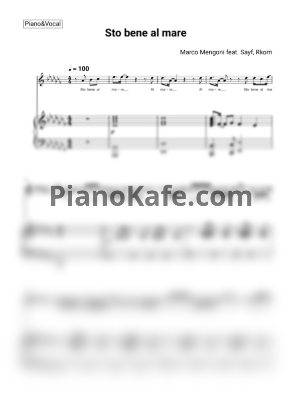 Ноты Marco Mengoni - Sto bene al mare - PianoKafe.com