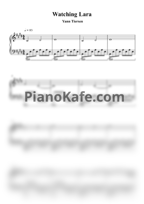 Ноты Yann Tiersen - Watching Lara (Вадим Дашевский cover) - PianoKafe.com