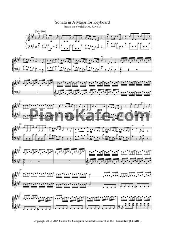 Ноты Антонио Вивальди - Соната в ля мажоре (Op. 3, №5) - PianoKafe.com