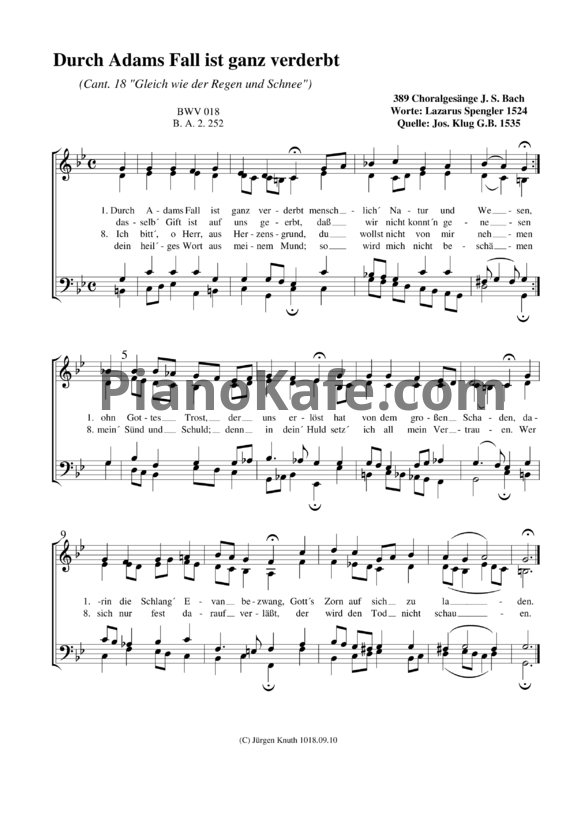 Ноты И. Бах - Durch Adams Fall ist ganz verderbt (BWV 018) - PianoKafe.com