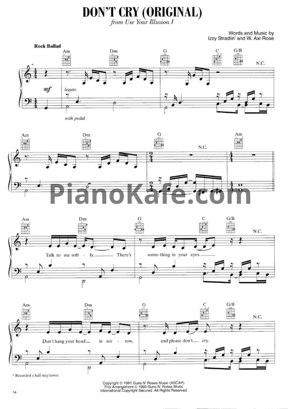 Ноты Guns'n'Roses - Don't cry - PianoKafe.com