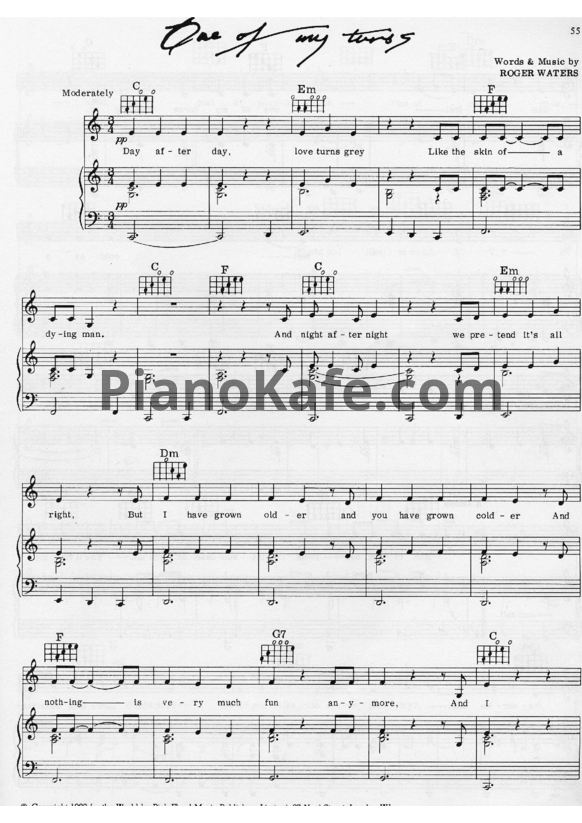 Ноты Pink Floyd - One of my turns - PianoKafe.com