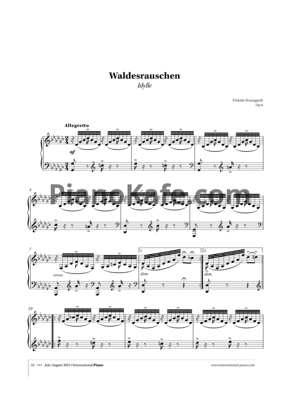 Ноты Fridolin Braungardt - Waldesrauschen (Op. 6) - PianoKafe.com