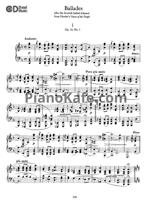 Ноты И. Брамс - 4 баллады для фортепиано (Op. 10) - PianoKafe.com