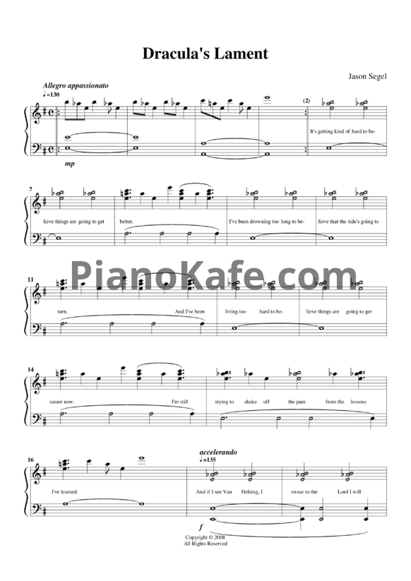 Ноты Jason Segel - Dracula's lament - PianoKafe.com