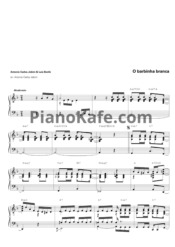 Ноты Antonio Carlos Jobim  & Luis Bonfá - O barbinha branca - PianoKafe.com