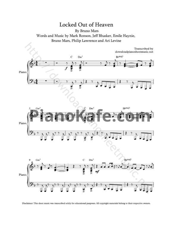 Ноты Bruno Mars - Locked out of heaven - PianoKafe.com