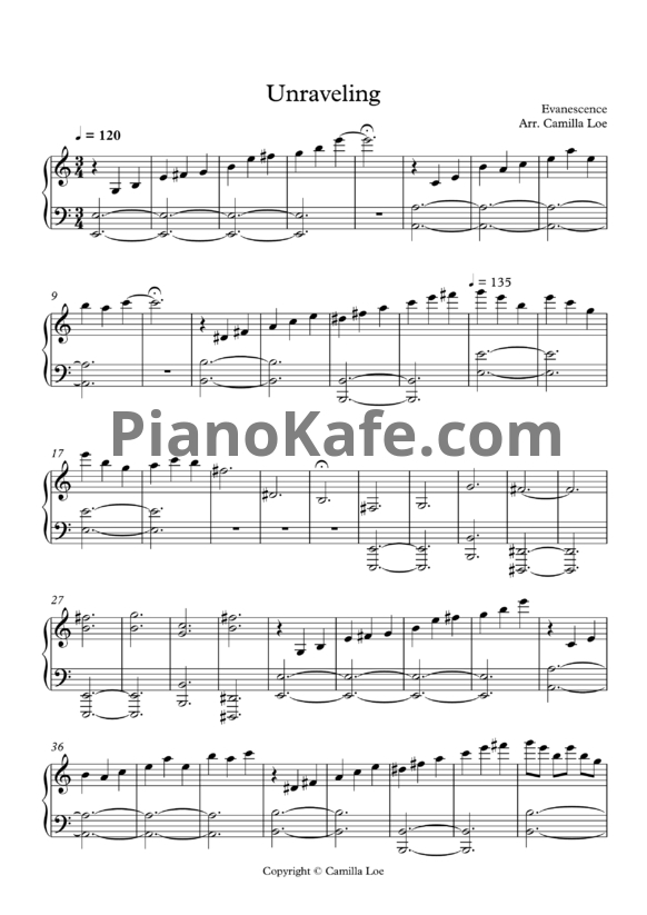 Ноты Evanescence - Unraveling (Interlude) - PianoKafe.com