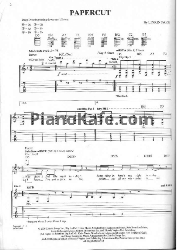 Ноты Linkin Park - Papercut - PianoKafe.com