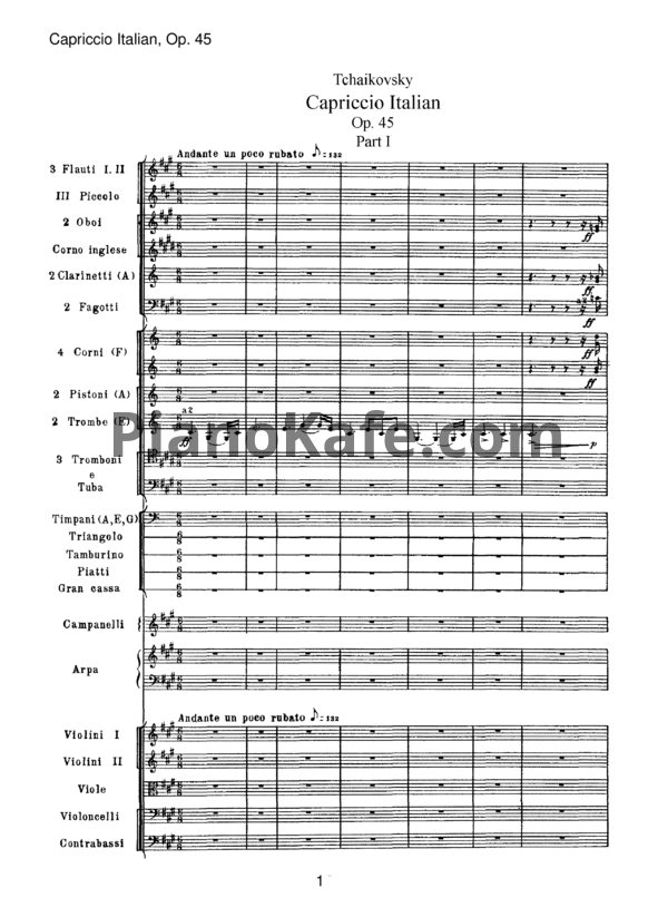 Ноты П. Чайковский - Итальянское каприччо (Op. 45, Партитура) - PianoKafe.com