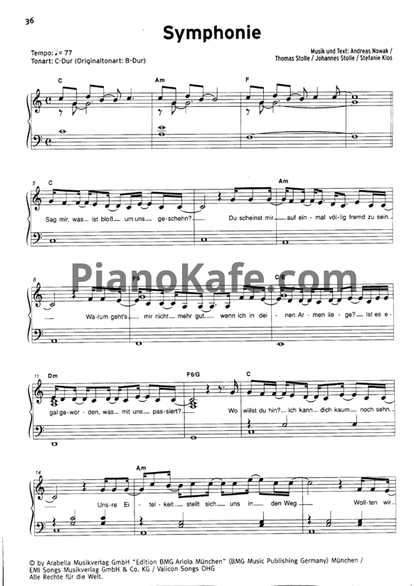 Ноты Silbermond - Symphonie - PianoKafe.com