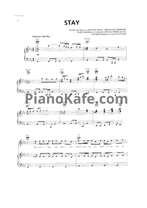 Ноты Ne-Yo - Stay - PianoKafe.com