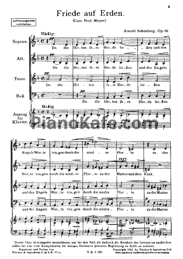 Ноты Арнольд Шёнберг - Мир на земле (Соч. 13) - PianoKafe.com
