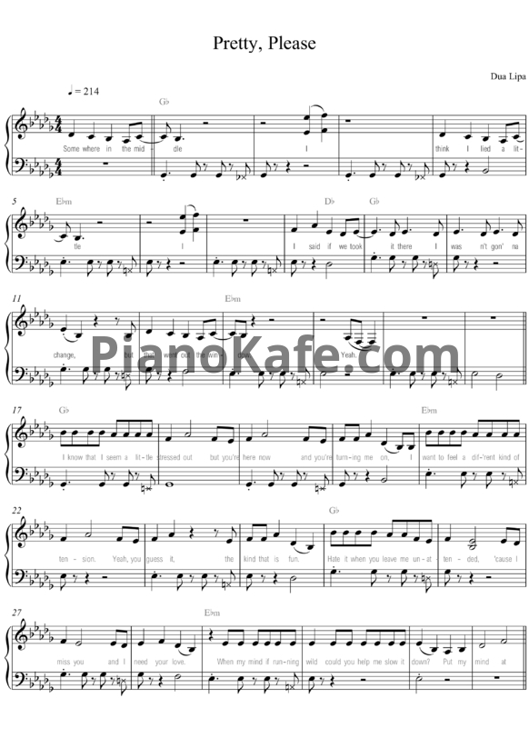 Ноты Dua Lipa - Pretty please - PianoKafe.com