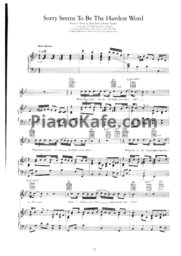 Ноты Elton John - Sorry seems to be the hardest word (Версия 4) - PianoKafe.com