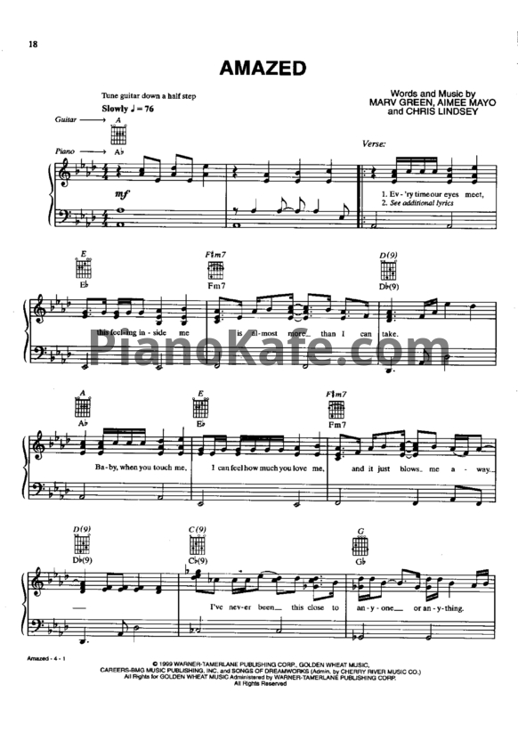Ноты Lonestar - Amazed - PianoKafe.com