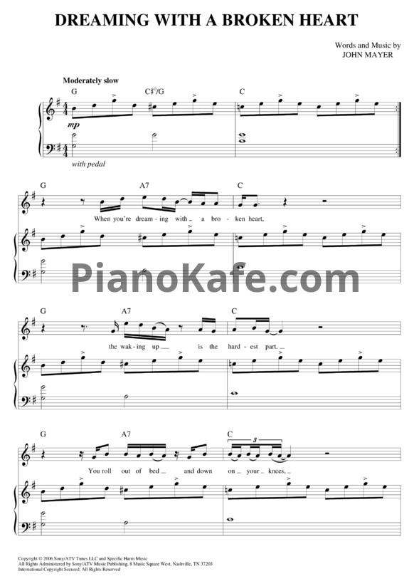 Ноты John Mayer - Dreaming With A Broken Heart - PianoKafe.com